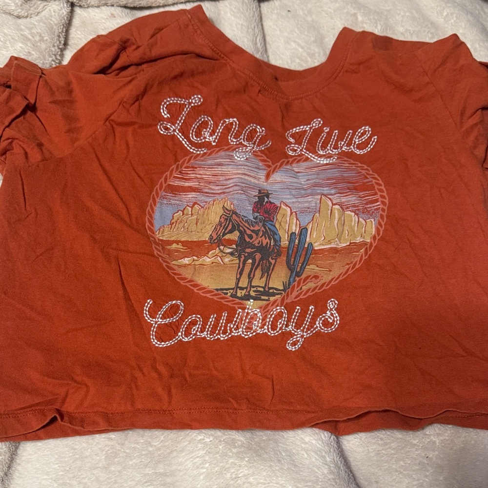Girls' Rust Orange Short Sleeve Graphic Tee - Long Live Cowboys